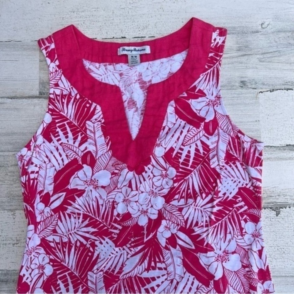Tommy Bahama Dress Linen Trim Hawaiian Flower Womens Beachy Floral Print‎